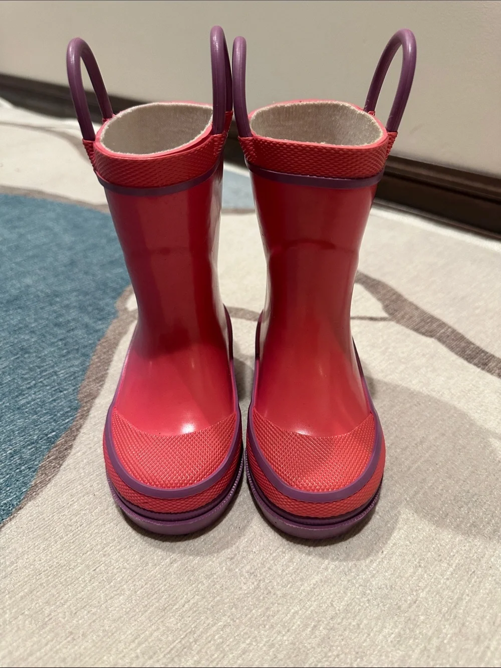 Western Chief Girls Pink Rain Boots with Purple Handles 5C